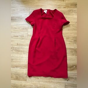 Talbots 100% Pure Silk Shift Dress Sleeveless Red Size 16 Midi Formal